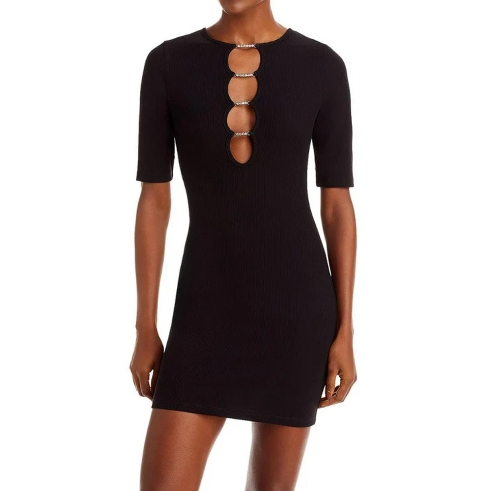 Fore Black Bodycon short sleeve embellished xs